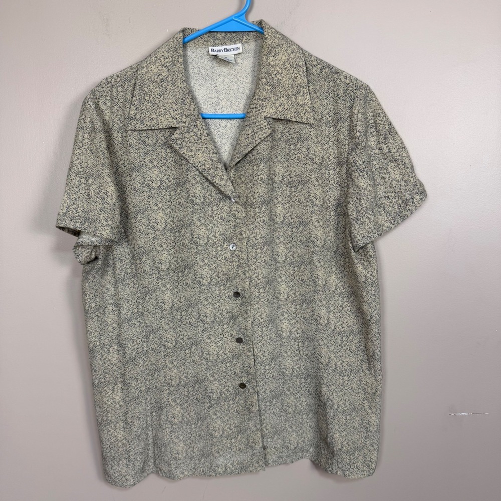 Barry Bricken Womens 100% Silk Short Sleeve Abstract Print Button Down Shirt M